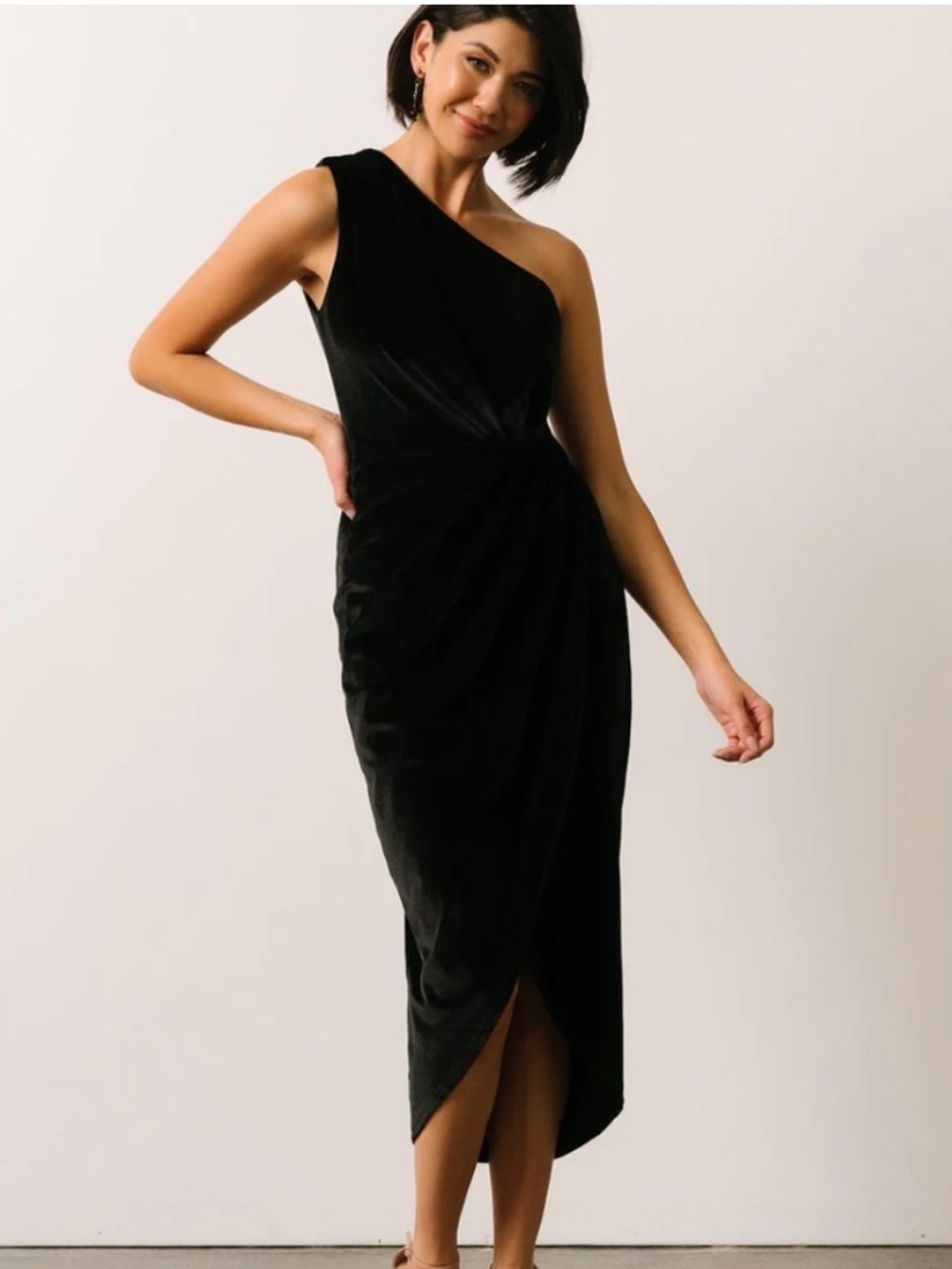 Baltic Born One-Shoulder Black Velvet Dress